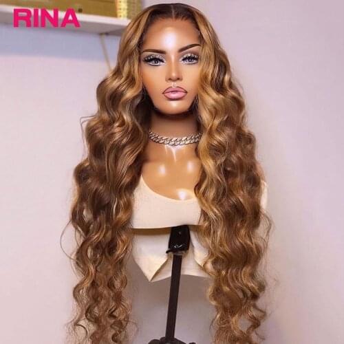 Blonde Highlights 13X4 Transparent Lace Front Wig Pre Plucked Body Wave Human Hair Wig With Baby Hair Remy Hair For Black Women
