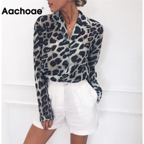 PIPIMOTHE Vintage Blouse Long Sleeve Leopard Print Blouse Turn Down Collar Office Shirt Tunic Casual Loose Tops Plus Size Blusas