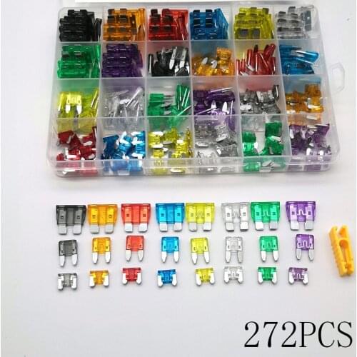 272pcs 2/5/10/15/20/25/30/35A Fuse Car Blade Fuse Assortment Assorted Kit Mini Small Size Blade Set Auto Truck Automotive Fuse