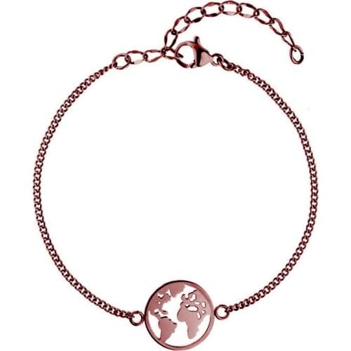 Drop shipping Stainless Steel Coffee Round Map Bracelet Travel the World Chain Bracelet for as Christmas Day Gift
