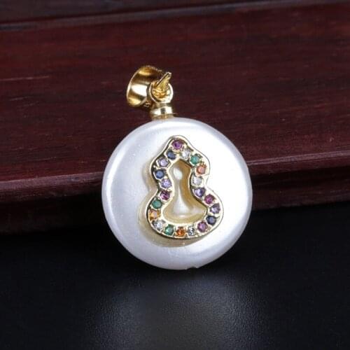 Rainbow multi color cz micro paved tiny gold gourd cucurbit charm round coin pearl bead dainty pendant choker necklace for women