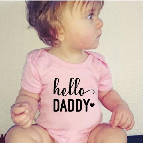 Pink Baby Infant Rompers Baby Boys Girls Short-Sleeved Rompers Hello Daddy Print Infant Jumpsuit Baby Toddler Clothes 0-18M