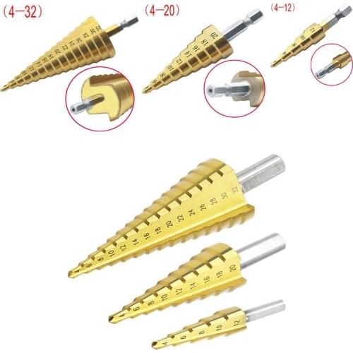 4-32mm The Pagoda Shape HSS Triangle Shank Pagoda Metal Steel Step Drill Bit Hole Drill Cone Drill Countersink Titanium Bit Set