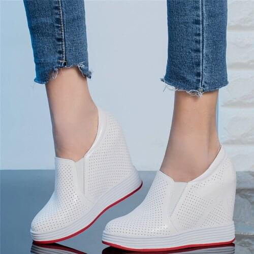 Casual Shoes Women Breathable Genuine Leather Wedges High Heel Ankle Boots Female Round Toe Fashion Sneakers Platform Oxfords
