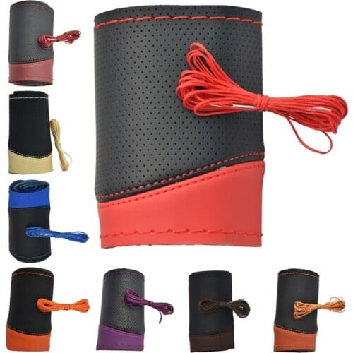 38cm Universal Hand Sewn Steering Wheel Cover Super Fiber Leather Braid Handle Cover Car Interior Accessories