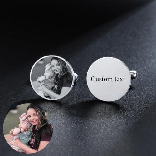 Custom Photo Cufflinks Child Picture Engraved Cufflinks Personalized Stainless Steel Cufflinks Any logo,Family Gift Jewelry Men