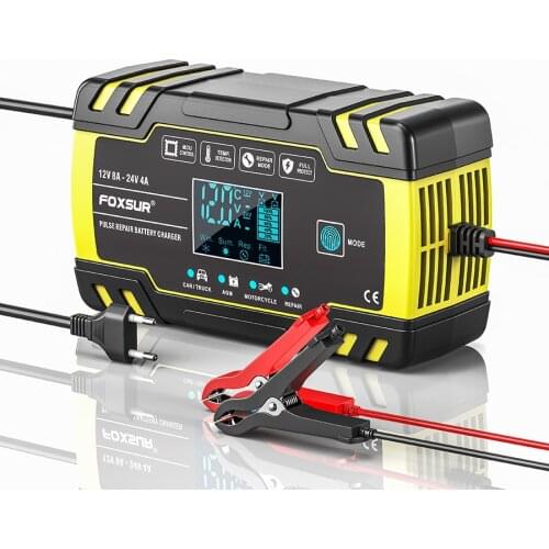 FOXSUR 8-Amp Motorcycle & Car Battery Charger,12V and 24V Pulse Repair Charger,Battery Maintainer for Truck ATV RV SLA AGM GEL