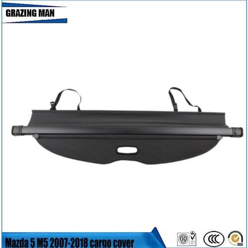 Car Rear Trunk Security Shield Nylon Polyester Cargo Cover For Mazda 5 M5 2007-2018 High Quality Auto Accessories Black / Beige
