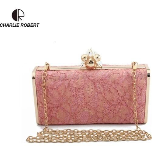 Elegant Luxury Spherical Frame Lace Flowers Dress Women Lady Female Shoulder Evening Bag Minaudiere Chains Crossbody Bags