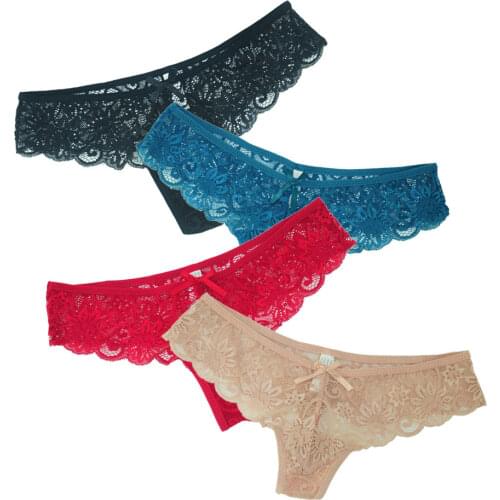 Womens Full Lace Thong Panties Sexy Tangas See Through Underwear G-String Hollow Out High Quality Lady Lingerie