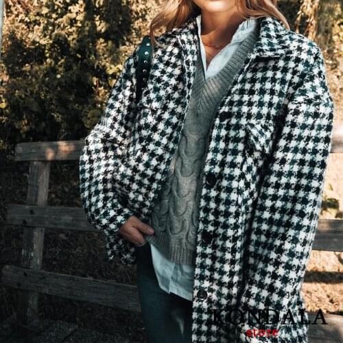 Women Blazer Za 2020 Casual Plaid Print Pockets Jackets Women Long Sleeve Office Lady Houndstooth Jackets Female Tops Coats
