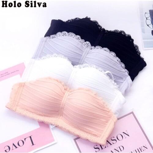 Women Invisible Seamless Sexy Lace Bra 1/2 Cup Half Cup Small Cup 75B 80B 85B Size Dress Wedding Push Up Bra Wire Free Underwear