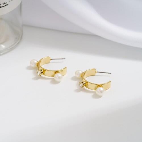 Gold stud hoop earrings Pearl hoop Earring With CZ stone gold Circle hoop Earrings For Women Girls Jewelry