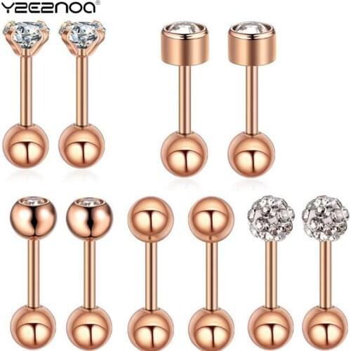 10Pcs/set Luxury Rose Gold Studs Earrings For Women Ball Earring Shinning Crystal Ear Piercing Cartilage Jewelry Accessory