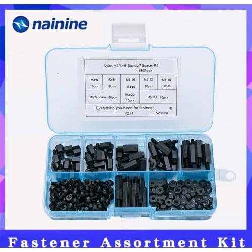 180Pcs/set M2/2.5/M3*L+6mm M-F Black Spacing Screw Plastic For PCB Motherboard Fixed Nylon Standoff Spacer Assorted Kit NL16