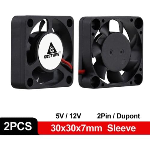 2PCS Gdstime 3007 30mm x 30mm x 7mm 3cm Axial Fan Cooler DC 5V 12V 2Pin Dupont Mini Brushless Case Cooler Cooling Fan