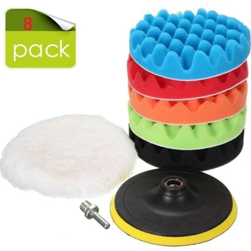 3/5/6/7inch Car Polishing Disc 8PCS Self-Adhesive Buffing Waxing Sponge Wool Wheel Polishing Pad for Car Polisher Drill Adapter