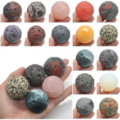 40MM Moon Gemstone Ball Natural Healing Crystals Sphere Ball Handmade Crafts Meteor Crater Stone Wicca Globe Trinket Decor