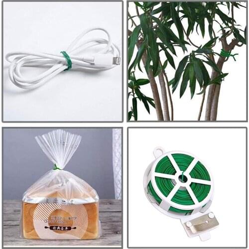 50 M Garden Twist Tie Reusable Green Coated String With Cutter Sturdy Plant Twist Tie Gardening Vegetable Grafting Fixer
