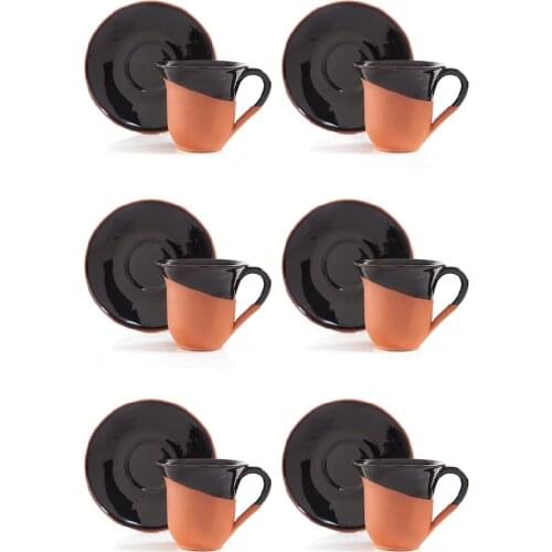 6'Lı 12 Piece Turkish Coffee Cup Set Ceramic Clay Handmade Coffee Cup Sets Tea Cup Red Black