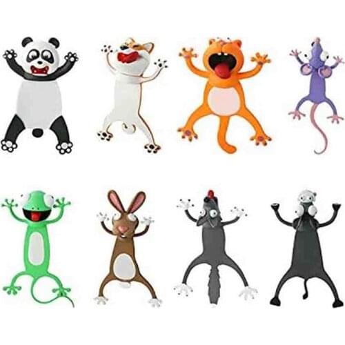 8Pcs Animal Bookmarks 3D Stereo Cartoon Lovely Bookmark Novelty Funny Student Stationery Gift Bookmark for Kids (H)