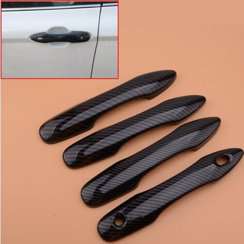 ABS 4pcs Carbon Fiber Black Look Door Handle Protector Trims ABS fit for Toyota Camry 2018 2019 2020