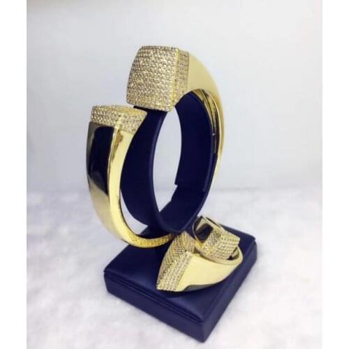 AccKing luxury Unique African Bangle Ring Set Jewelry Sets For Women Wedding Cubic Zircon Crystal CZ DubaiJewelry Set 13