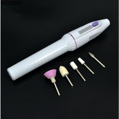 Battery 5 White Nail Art Care Tips Electric Manicure Toe Nail Drill Buffing File Pen Tool Nail Drill Handpiece Bit hot selling