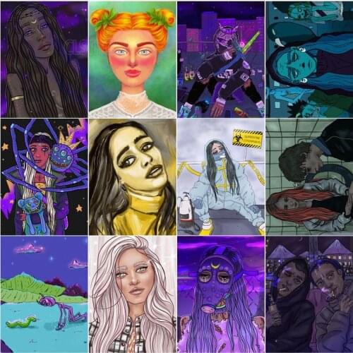 Diy Diamond Painting High Cold Portrait Illustration with Science Fiction Scene European Style Living Room Furniture Wall Deco