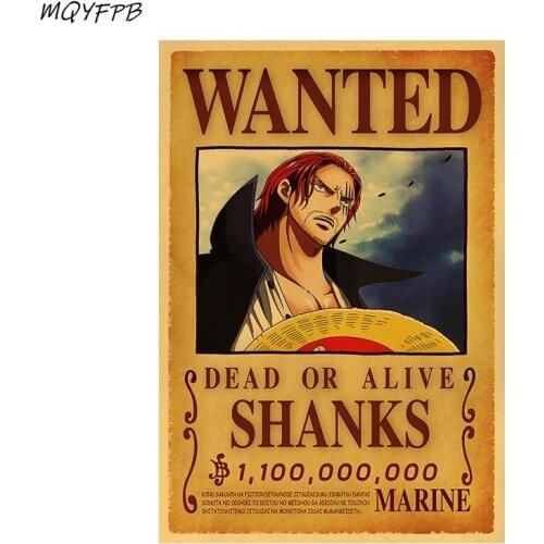 One Piece Akakami No Shankusu Reward Order Kraft Anime Paper Poster Home Decoration Picture Wall Sticker Gift Picture 50.5x35cm