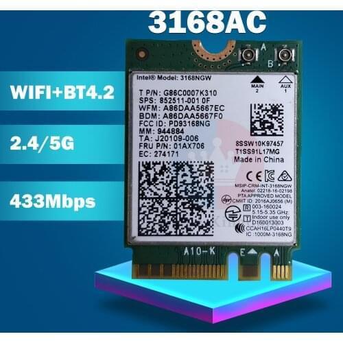 Wireless Network Card For Intel 3168AC 3168NGW NGFF M.2 802.11ac 2.4G/5Ghz Wifi Bluetooth 4.2 Wi-Fi adapter