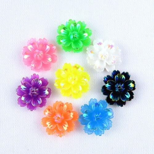 BOLIAO 10Pcs 22mm Rose Flower AB Color Shiny Resin Flat Back Glue on Bags/Clothes Handmade Art Work Decoration R322