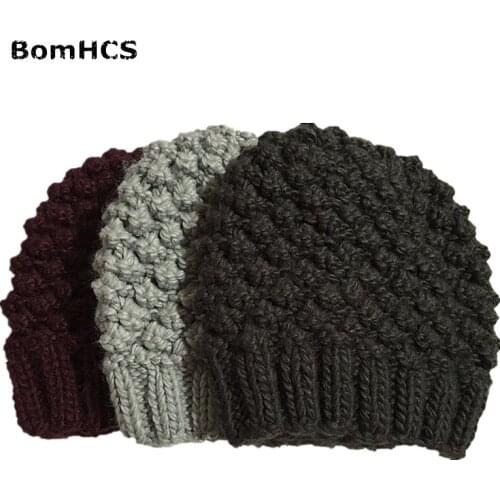 BomHCS European Style Simple Unisex Winter Warm Yarn Beanie 100% Handmade Knitted Hats