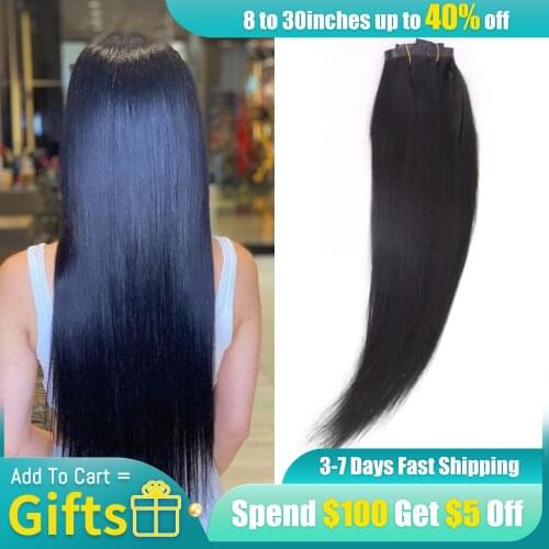 Comingbuy Silky Straight Clip in Human Hair Extensions Clip Ins for Black Women Double Weft Thick Soft Natural Color Remy Hair