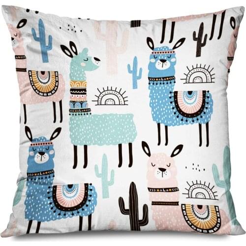 Throw Pillow Cover SquareAlpaca Llama Cactus Creative Childish Great Cute Lama Cushion Case Home Decor Zippered Pillowcase