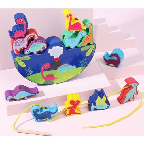 Wooden Puzzle Toy Dinosaur Balance Training Game Kit Educational Preschool Toy Building Blocks Baby Learning Toys For Kids Gift