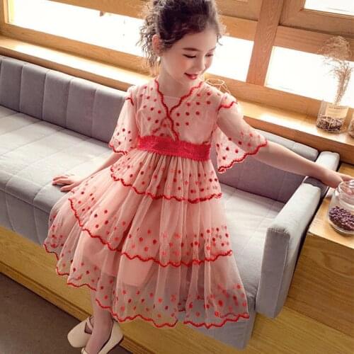2021 Fashion Princess Flower Lace Dresses Spring Summer Kids girls Party Dress Clothes 14 13 12 11 10 9 8 7 6 5 Years