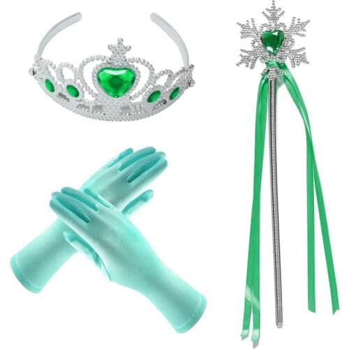 Kids Girls Princess Party Crown Magic Wand Gloves Snow White Accessories Elena Fancy Sets Belle Sleeping Beauty Role Palying