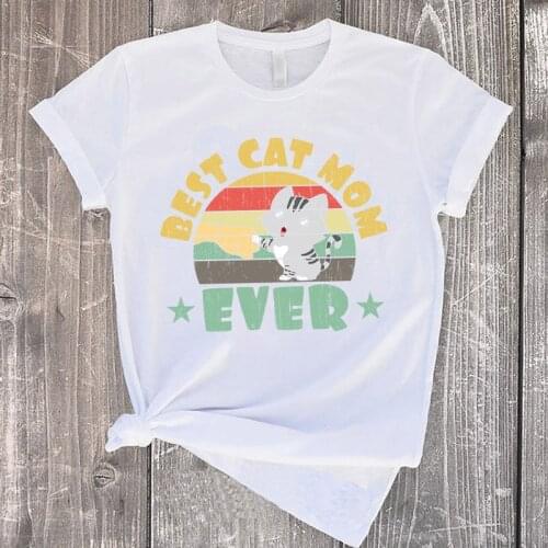 Women Short Sleeve Watercolor Best Cat Mom Pattern Cartoon Printing Clothes Print Tshirt Female Tee Top Ladies Graphic T-shirt