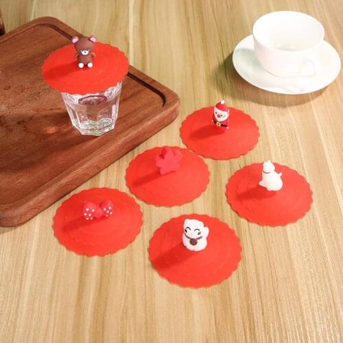Hot Sale Silicone Cup Cover Wear-resistant Transparent Red Silicone Cup Cover Heat-resistant Reusable Leakproof Animal Lid
