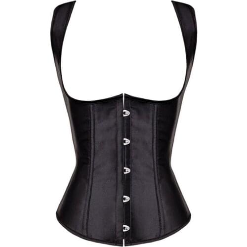 Gothic Corset Top Vest Sexy Women Everyday Outwear Underbust Shoulder Strap Corselet Bustier Plus Size Black
