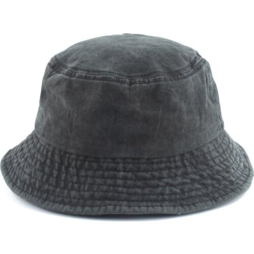Washed Cotton Black Bucket Hat Men Panama Summer Denim Boonie Hat UV Sun Protection Hiking Fishing Hat Bob Chapeau