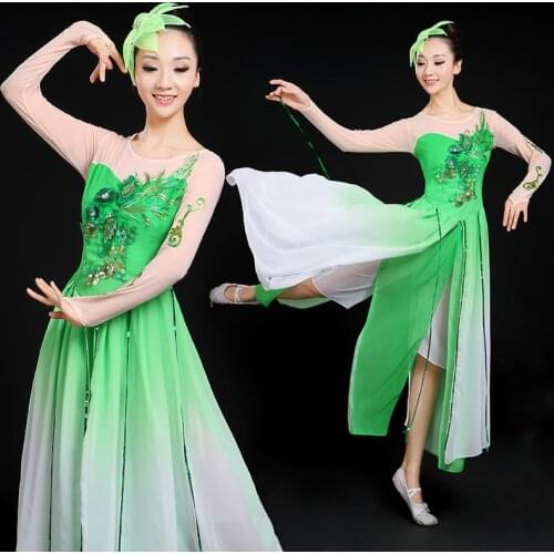 Chinese Classical Folk Dance Costumes Female Jasmine Yangko Dance Fan Dance Dress Women Fan Dance Stage Performance Clothing