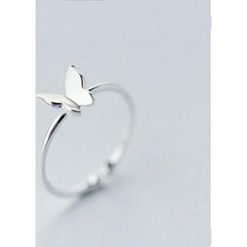 Cute Little Small Butterfly Animal Thin Finger 925 Sterling Silver Adjustable Rings For Women Minimalist Delicate Jewelry Gift