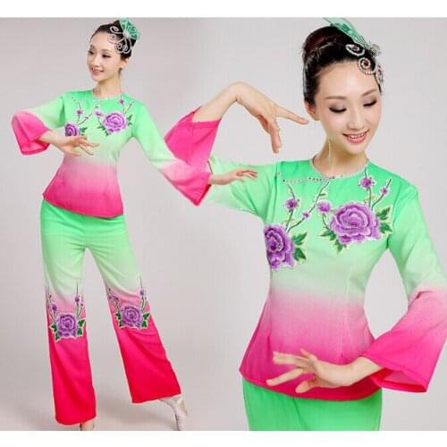 Chinese Folk Dancing Costume 2 PCS Yangko Clothes Ancient Chinese Costume National Classic Dance Clothes
