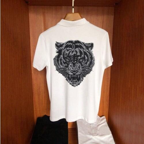 Breathable Fabric Summer Short-Sleeved High-Quality Polo Shirt Diamond Heavy Craftsmanship Tiger Domineering Handsome Design
