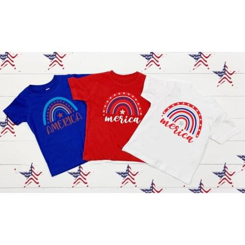 American Independence Day Girls Boys Shirts 4th of July Unisex t-Shirts American flag rainbow shirt kids Patriotic tees