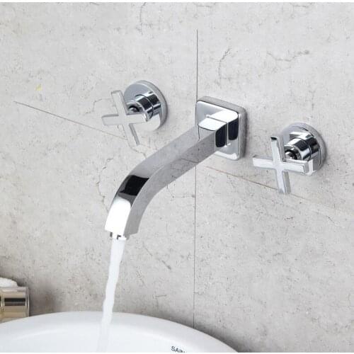 Wall mounted brass chrome bathroom sink faucet cold hot water basin sink faucet two handle high quality tap faucet