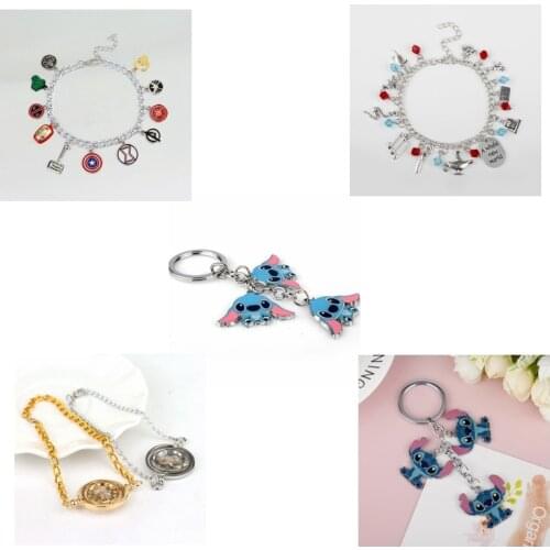 NEWest Deadpool Iron Man Captain America Combination Bracelet Aladdin Magic Lamp Bracelet Hourglass Bracelet Stitch Keychain