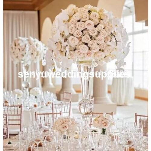 New style headstand clear trumpet clear acrylic vase wedding table centerpiece flower holder centerpiece senyu0060